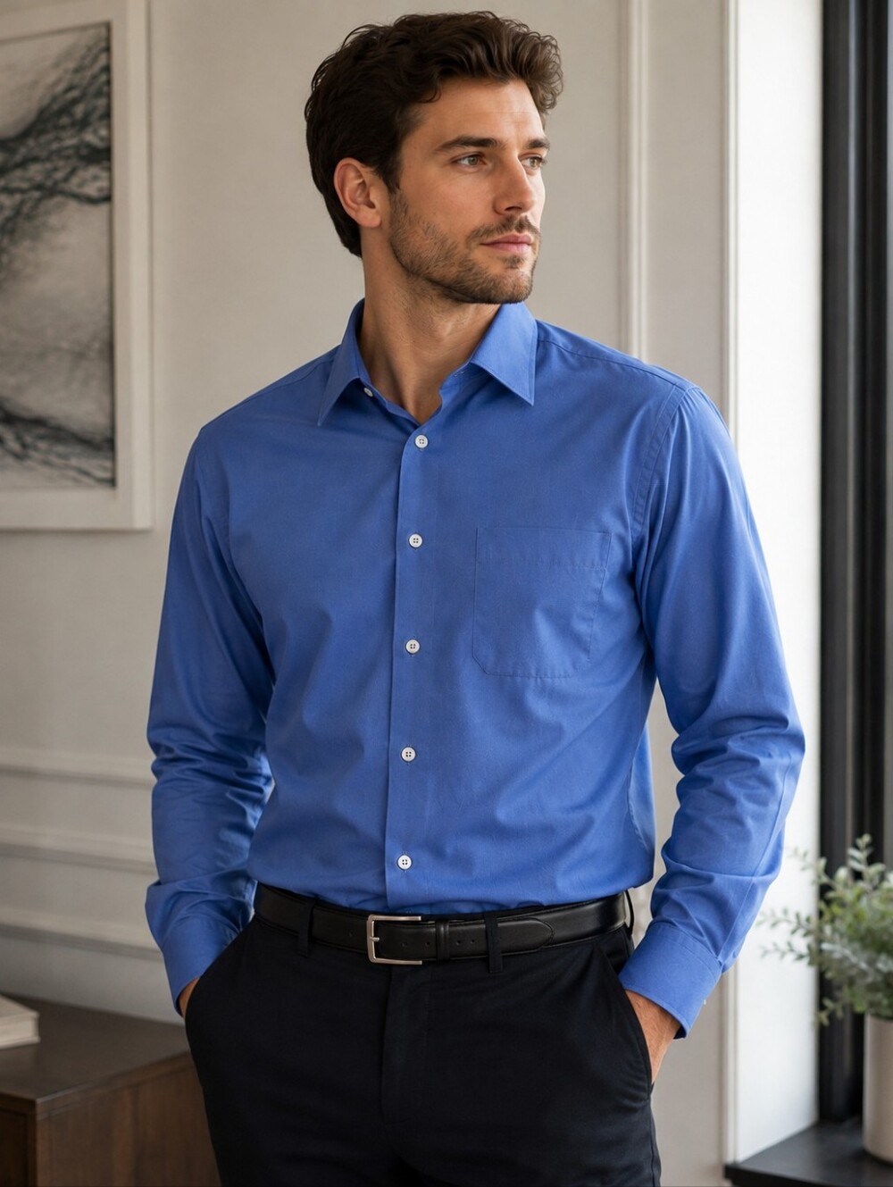 Hunt Club Men's Blue Dress Shirt 14.5 32/33 Cotton Blend